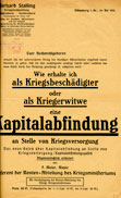 „Wie erhalte ich als Kriegsbeschädigter eine Kapitalabfindung?“ Merkblatt des Kriegsministeriums, 1916
