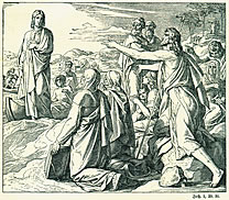 Nathanael begegnet Jesus. Aus einer Bilderbibel um 1900.